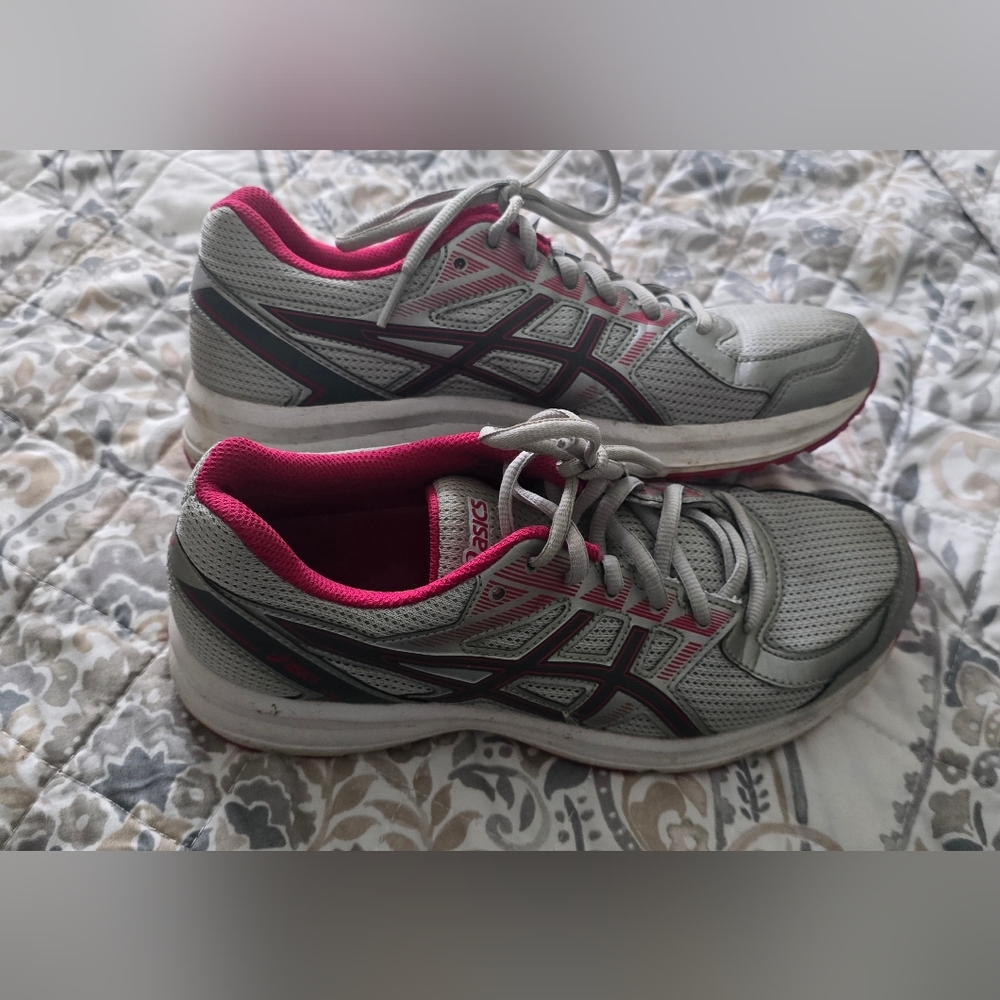 ASICS T7K8N Women’s Mesh Running ADICS Sneaker Gray/Pink/White Breathable 7.5M